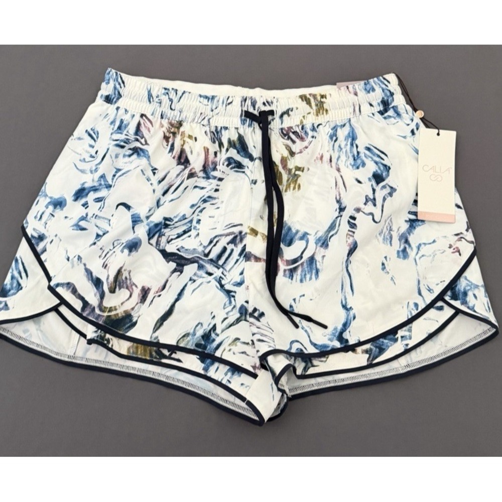 Calia Step Up Shorts Womens Size Small White Marble Print Relaxed High-Rise NEW!